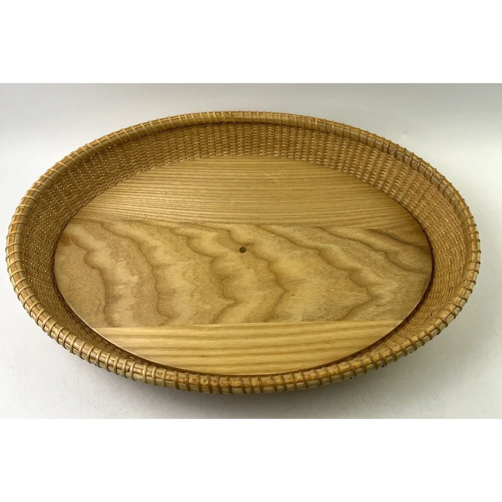 15 Inch Sectional Serving Tray/Plate White W/Wooden Holder